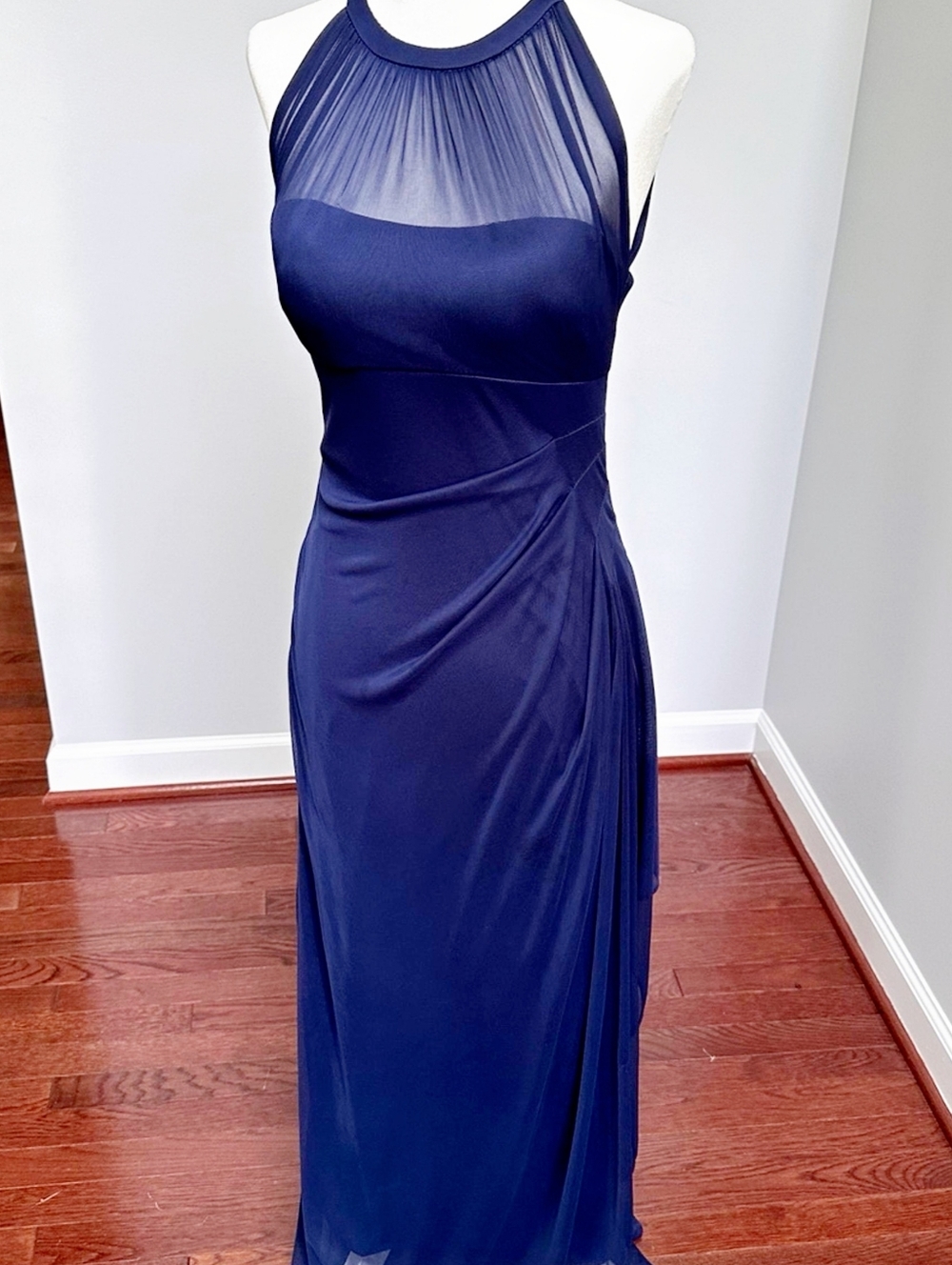 David's Bridal Navy Halter Evening Gown